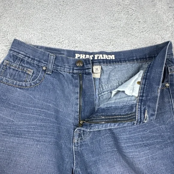 Vintage Phat Farm Jorts Jean Shorts Men's 36 Blue Baggy Wide Leg Big Pockets - Picture 4 of 12